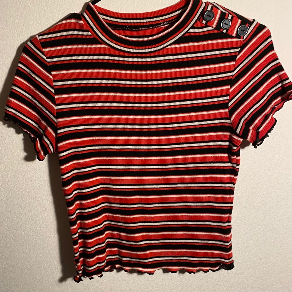 active ride shop red and black striped frill top s